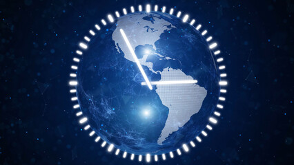 Wall Mural - digital earth globe with analog time clock illustration.