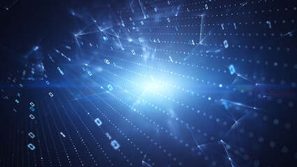 Wall Mural - futuristic shiny digital tech network with binary code data looping background illustration.