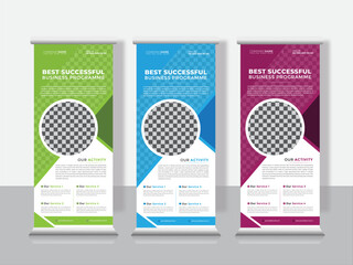 Wall Mural - Corporate rollup standee banner template design advertisement and display banner for your business, company, and restaurant with 3 color