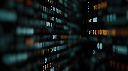 Abstract background of binary code with zeros and ones in a blurred digital landscape