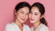 © pornsawan - Young woman and her elderly mother take care of their skin and look great,Two generations,Beautiful middle aged mother and her adult daughter,skincare and Aging concept,Comparison of young and old.