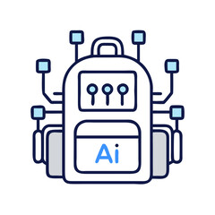 Aufkleber - AI Backpack Icon with Circuit Design – Futuristic Artificial Intelligence Symbol