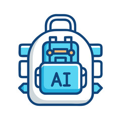 Aufkleber - AI Backpack Icon with Circuit Design – Futuristic Artificial Intelligence Symbol
