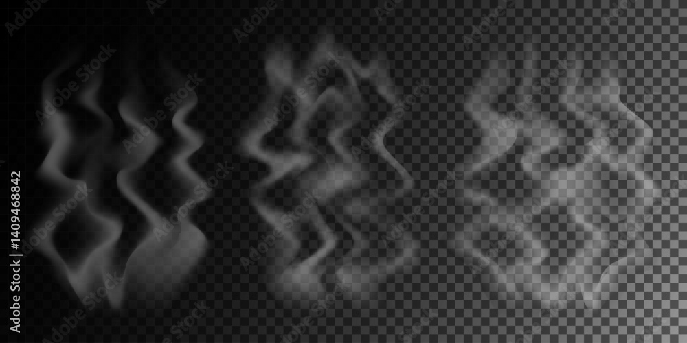 Abstract white smoke, steam, isolated on a transparent background ...