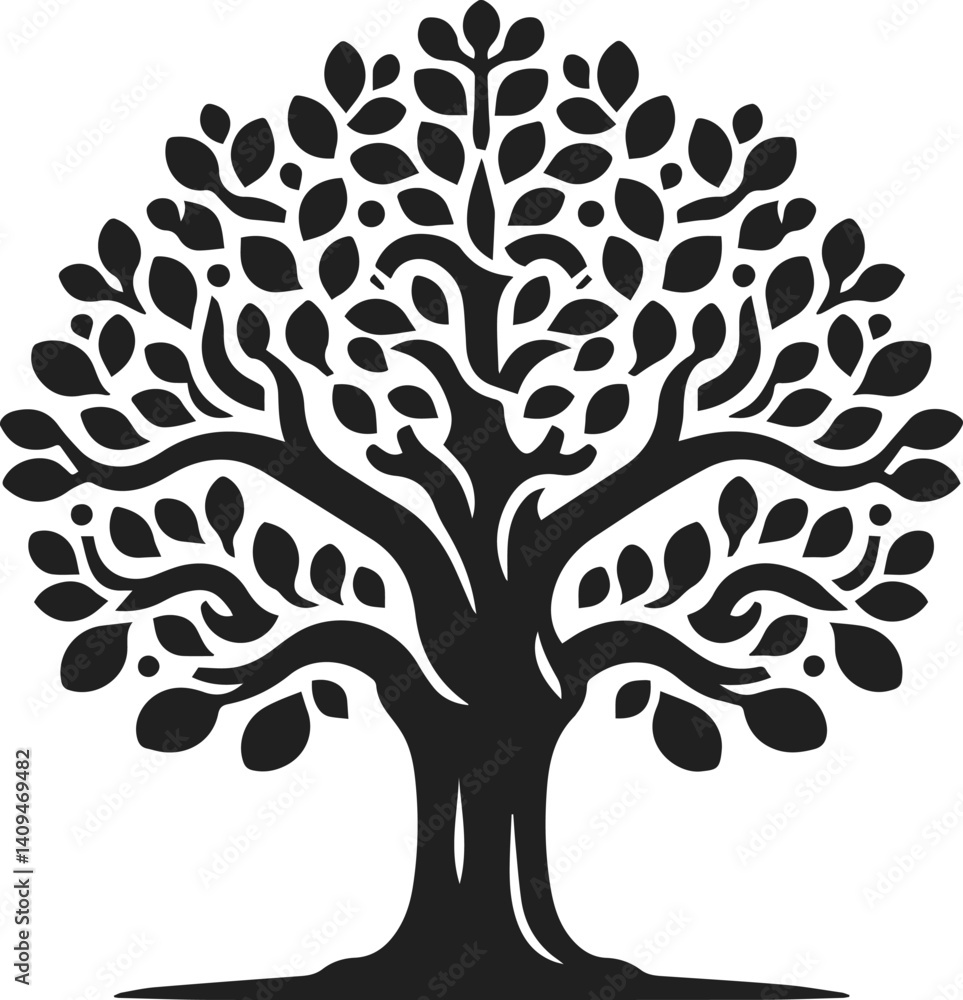 Stately Oak Tree Vector Art, Elegant Oak Tree Illustration on White or ...