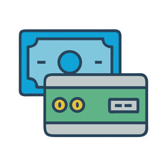 Poster - Credit Card with Cash Icon Representing Mixed Payment Methods and Transactions