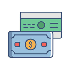 Poster - Credit Card with Cash Icon Representing Mixed Payment Methods and Transactions