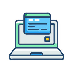 Poster - Laptop with Card Reader Icon Representing Online Payment Processing