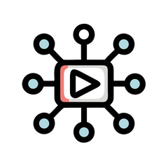 Aufkleber - Media Play with Nodes Icon Representing AI Video Processing