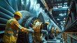 © soem - Workers inspecting turbines at a hydro power plant.