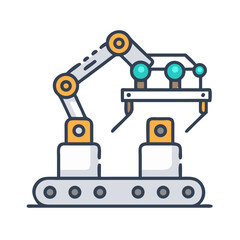 Poster - Robotic Arm on Conveyor Icon Representing Automated Manufacturing
