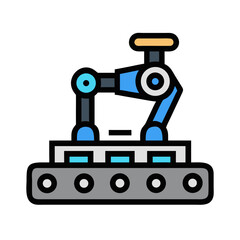 Aufkleber - Robotic Arm on Conveyor Icon Representing Automated Manufacturing