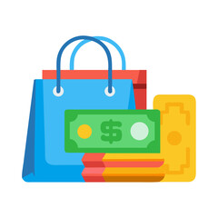 Poster - Shopping Bag with Card and Cash Icon Representing Payment Options