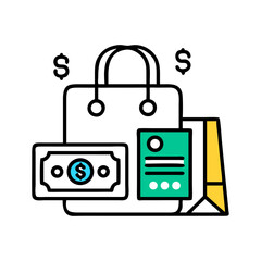 Poster - Shopping Bag with Card and Cash Icon Representing Payment Options