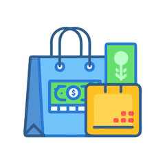 Poster - Shopping Bag with Card and Cash Icon Representing Payment Options