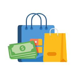 Poster - Shopping Bag with Card and Cash Icon Representing Payment Options