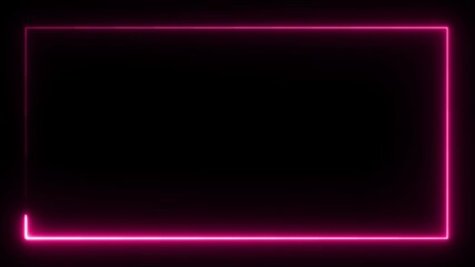 Wall Mural - Glowing neon rectangle frame icon animation on black background.  rectangular frame made of two moving neon lights overlay.