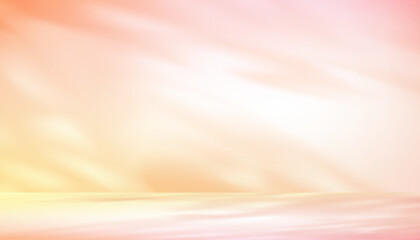 Aufkleber - Studio background,Abstract wall pink,yellow color gradient of shadow,light for product presentation.Empty 3d room of Blurred nature leaves shadow on floor for Spring,Summer concept