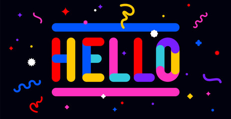 Canvas Print - hello. funny banner, speech bubble, poster sticker concept. geometric colorful style for fun, bright