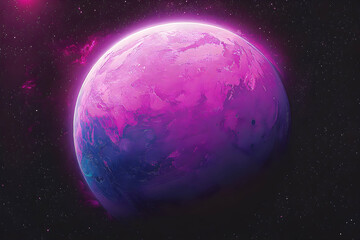 Wall Mural - A vibrant, pink and purple, stylized representation of Earth in space.