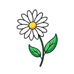 Wall Mural - Minimalist cartoon flower icon with green leaves isolated