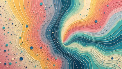 Aufkleber - Vibrant Abstract Colorful Wave Pattern with Playful Textures and Round Accents for Modern Designs