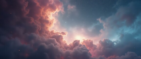 Wall Mural - majestic celestial sky: dramatic clouds illuminated by starry light, creating an ethereal and dreaml