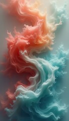 Poster - Ethereal swirls of coral and turquoise colored smoke create a mesmerizing abstract artwork ideal for backgrounds or creative projects