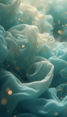 Poster - Abstract waves of light blue and gold flowing together in a luxurious and elegant artistic rendering