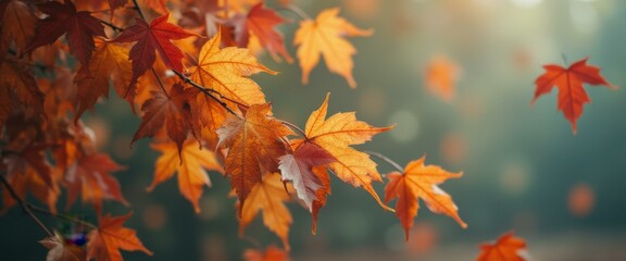 Poster - Autumn leaves in soft light create a serene and warm seasonal scene