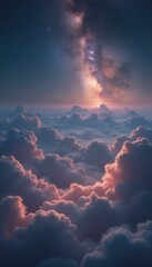Aufkleber - Celestial Symphony: A breathtaking view of a vibrant milky way above a sea of clouds, illuminated by a soft, ethereal glow creatin