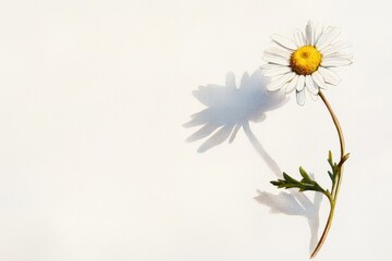 Wall Mural - single white daisy casts a dramatic shadow on a bright white background.