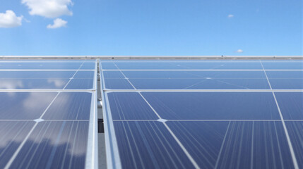 Solar Panel Array Under Blue Sky: Renewable Energy, Sustainable Technology, Green Power Generation