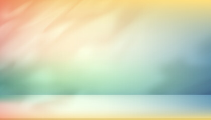 Aufkleber - Studio background,Abstract wall blue,green,pink,yellow color gradient of shadow,light for product presentation.Empty 3d room of Blurred nature leaves shadow on floor for Spring,Summer concept