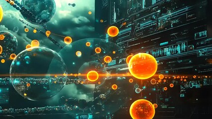 Wall Mural - Futuristic Digital Landscape with Glowing Particles and Technology