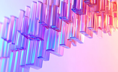 Wall Mural - abstract 3d background with glass wave speed motion effect of rows square lines. holographic gradien
