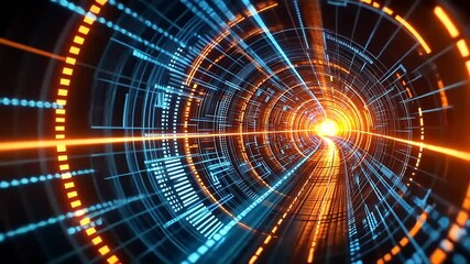 Wall Mural - Abstract Digital Tunnel with Bright Light at the End of Network Path