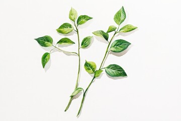 Wall Mural - two sprigs of vibrant green leaves, delicately rendered.