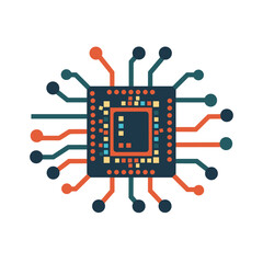 Wall Mural - detailed flat vector illustration of a computer processor chip, isolated against a white background.