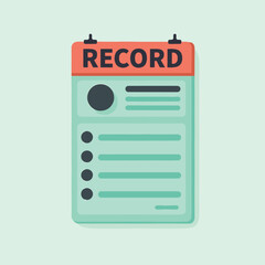 Wall Mural - stylized illustration of a teal record document with a orange top. contains information and a circle
