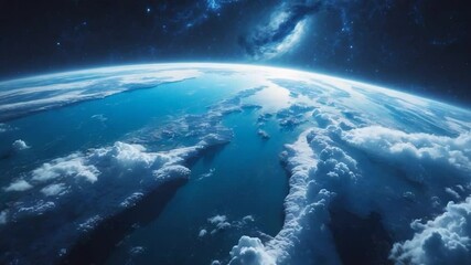 Wall Mural - a blue planet featuring oceans and landmasses amidst the star-filled cosmos
