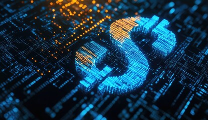 Wall Mural - Digital dollar symbol on circuit board