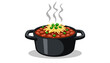 © Natalia - Icon of isolated deep black pot steaming with chili con carne topped with cheese and green onions, perfect for culinary blogs, recipes, and food presentation