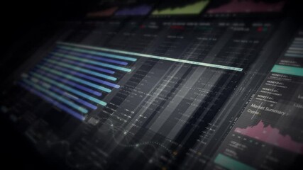 Leinwandbilder - Dynamic data visuals for business info graphics, animated charts, and data-driven insights for a business meeting mock-up. Explore the world of trading, stock exchanges, and crypto
