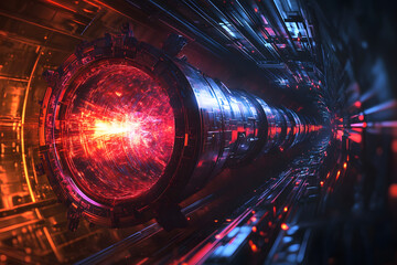 Wall Mural - dynamic depiction of photon entanglement in particle accelerator