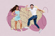© deagreez - Exclusive artwork banner creative collage of two happy girl guy dance together date weekend celebration chill entertainment