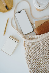 Wall Mural - Earthy Minimal Composition with Smartphone, Tray, and Eco Bag