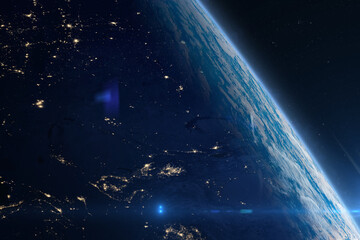 Wall Mural - nightly earth planet. surface of earth planet in deep space. city lights on planet. night on planet 