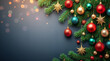 ©  Elvira Astahova - *Watercolor Christmas Tree Background – Lush Green Branches with Colorful Ornaments (Festive & Warm with Copy Space)*