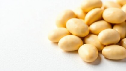 Wall Mural - Close-up of dry white beans on white background, country, white